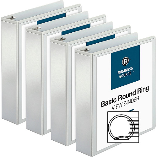 Business Source Round-ring View Binder 2" Binder Capacity - Letter - 8 1/2" x 11" Sheet Size - 475 Sheet Capacity - Fastener(s): Round Ring - Pocket(s): 2, Internal - Polypropylene - White - Wrinkle-free, Gap-free Ring, Clear Overlay, Non Loc (BSN09957BD)