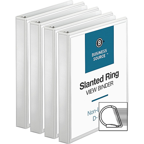 Business Source Basic D-Ring View Binders 1" Binder Capacity - Letter - 8 1/2" x 11" Sheet Size - 240 Sheet Capacity - 3 Ring(s) - Fastener(s): Slant D-Ring - Pocket(s): Internal - Polypropylene - White - Sturdy, Clear Overlay, Spine Label, N (BSN28440BD)