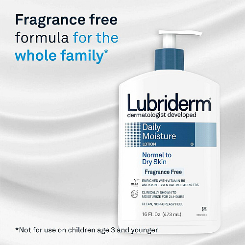 Lubriderm Daily Moisture Lotion Lotion - 16 fl oz - For Dry Skin - Applicable on Body - Body, Face - Moisturising, Fragrance-free, Absorbs Quickly, Lightweight, Paraben-free, Phthalates-free, Dye-free - 12 / Carton (48323CT)