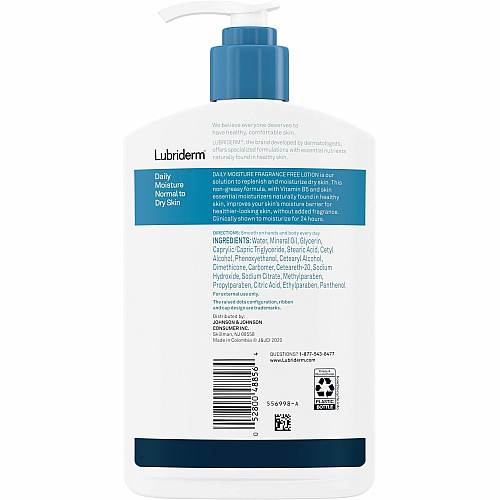 Lubriderm Daily Moisture Lotion Lotion - 16 fl oz - For Dry Skin - Applicable on Body - Body, Face - Moisturising, Fragrance-free, Absorbs Quickly, Lightweight, Paraben-free, Phthalates-free, Dye-free - 12 / Carton (48323CT)
