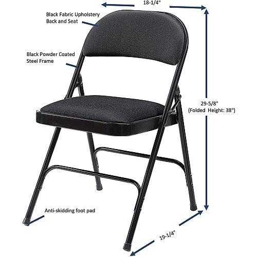 Lorell Padded Folding Chairs Black Seat Color - Fabric Seat Material - Black Back Color - Fabric Back Material - Powder Coated Frame Color - Steel Frame Material - 4 / Carton (LLR62532)