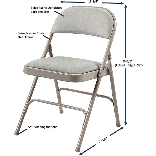 Lorell Padded Folding Chairs Beige Seat Color - Fabric Seat Material - Beige Back Color - Fabric Back Material - Powder Coated Frame Color - Steel Frame Material - 4 / Carton (LLR62533)