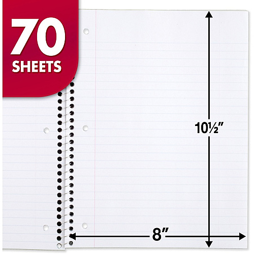 Mead Wide Ruled 1-Subject Notebooks 70 Sheets - Spiral - Wide Ruled Front Ruling - 8" x 10 1/2" Sheet Size - White Paper - Assorted Cover - Hole-punched, Micro Perforated - 6 / Bundle (05510BD)