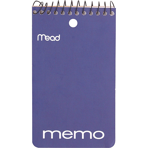 Mead Wirebound Memo Book 60 Sheets - 120 Pages - Wire Bound - College Ruled Front Ruling - 3" x 5" Sheet Size - White Paper - Assorted Cardboard Cover - Stiff-back, Hole-punched - 12 / Pack (45354PK)