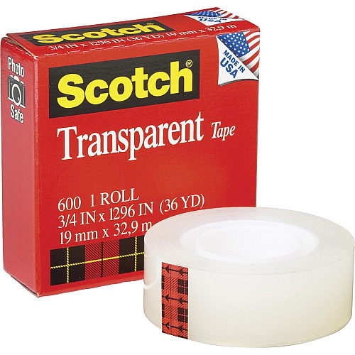 Scotch Transparent Tape - 3/4"W 36 yd Length x 0.75" Width - 1" Core - Clear - Stain Resistant, Moisture Resistant, Long Lasting - For Multipurpose, Mending, Packing, Label Protection, Wrapping - 12 / Pack (600341296PK)