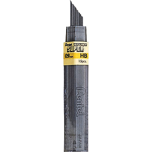 Pentel Super Hi-Polymer Leads 0.9 mm , Bold Point - HB - Black Lead - 15/Tube - 12 / Box (509HBBX)