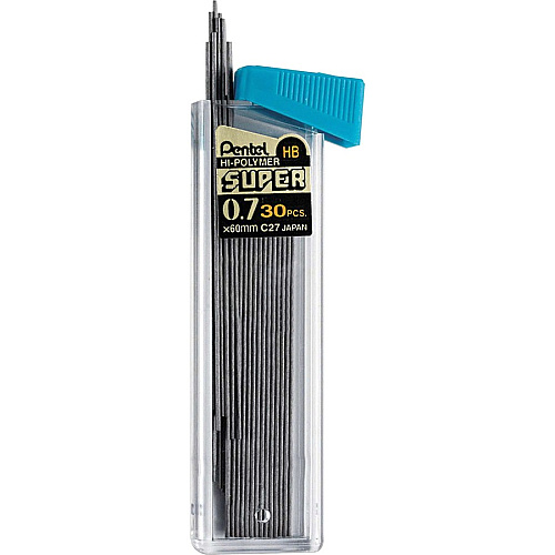 Pentel Super Hi-Polymer Leads 0.7 mm , Medium Point - HB - Black Lead - 30/Tube - 12 / Box (C27HBBX)