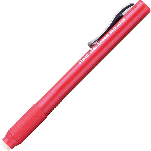 Pentel Rubber Grip Clic Eraser Red Barrel - Pen - Refillable - 12 / Box - Retractable, Latex-free Grip, Pocket Clip, Ghost Resistant, Non-abrasive (ZE22BBX)