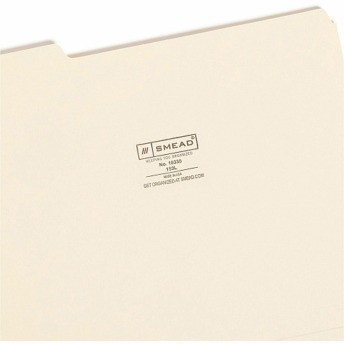 Smead 1/3 Tab Cut Letter Recycled Top Tab File Folder 8 1/2" x 11" - 3/4" Expansion - Top Tab Location - Assorted Tab Position - 11 pt. - 1 Plys - Manila - Sturdy - 10% Recycled - 100/Box - 5 / Carton (10330CT)