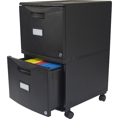 Storex 2-Drawer Locking Mobile Filing Cabinet 15.5" Width x 18.5" Depth x 26.3" Height - 2 x Drawer(s) for File - Letter, Legal - Lightweight, Stackable, Moisture Resistant, Rust Resistant, Lockable, Durable, Label Holder, Locking Casters, Den (61312U01C)