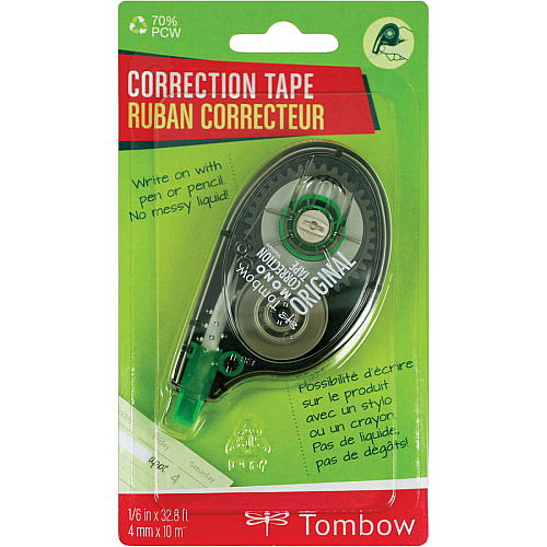 Tombow Original Mono Correction Tape 0.16" Tape Width x 32.81 ft Tape Length - 1 Line(s) - White Tape - Ergonomic Dispenser - Non-refillable - White - 6 / Box (68620BX)