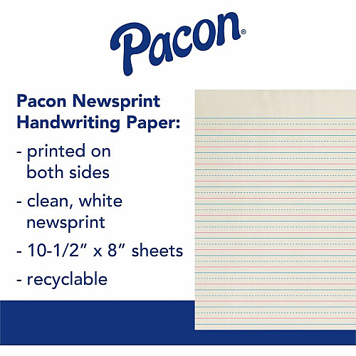 Zaner-Bloser Broken Midline Ruled Paper Printed - 1.13" Ruled - 30 lb Basis Weight - 8" x 10 1/2" Sheet Size - White Paper - 500 / Ream (ZP2610)
