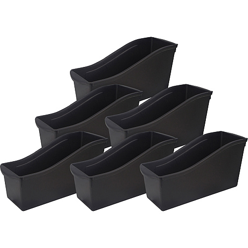 Storex Book Bins 7" Height x 5.30" Width x 14.30" Length - Sturdy - Black - Plastic - 6 / Carton (70109U06C)