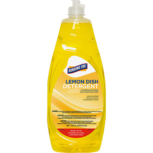 Genuine Joe® Liquid Dish Detergent, Lemon Scent, 38-oz., 8 Bottles ( For Pot - Concentrate - 38 fl oz (1.2 quart) - Lemon Scent - Recommended For: Grease Remover - Heavy Duty, Durable - Yellow - 8 / Carton GJO99675CT)