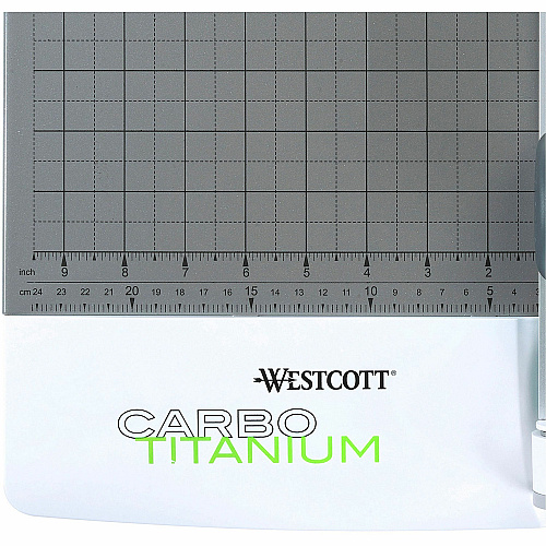 Westcott CarboTitanium Rotary Trimmer CarboTitanium Blade - 12" Cutting Length - 3" Height x 12.1" Width x 19.3" Length - Multi-position Push Button - White, Green - 1 Each (16718)