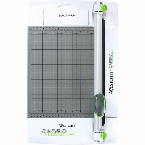 Westcott CarboTitanium Rotary Trimmer CarboTitanium Blade - 12" Cutting Length - 3" Height x 12.1" Width x 19.3" Length - Multi-position Push Button - White, Green - 1 Each (16718)