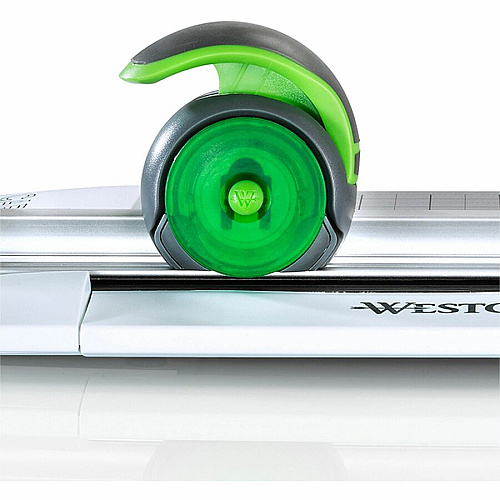 Westcott CarboTitanium Rotary Trimmer CarboTitanium Blade - 12" Cutting Length - 3" Height x 12.1" Width x 19.3" Length - Multi-position Push Button - White, Green - 1 Each (16718)