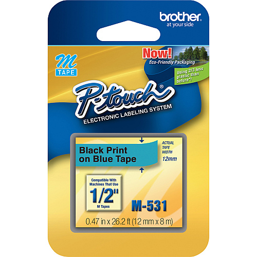 Brother P-touch Nonlaminated M Series Tape Cartridge 1/2" Width x 26 1/5 ft Length - Rectangle - Blue, Black - Non-laminated, Self-adhesive - 3 / Bundle (M531BD)