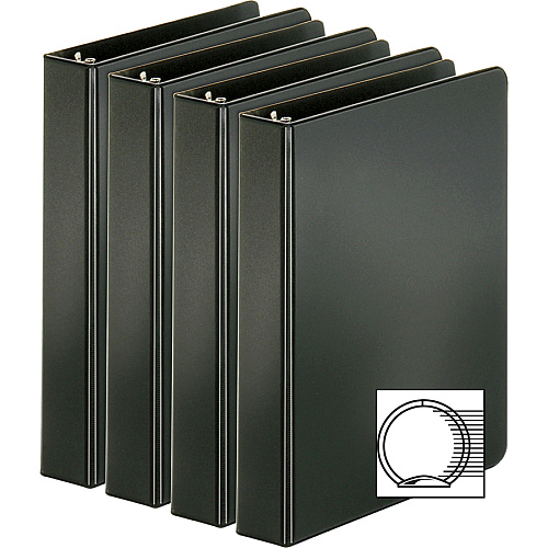 Business Source Basic Round Ring Binders 1" Binder Capacity - 240 Sheet Capacity - 3 Ring(s) - Fastener(s): Round Ring - Pocket(s): Inside Front & Back - Chipboard, Polypropylene - Black - Exposed Rivet, Sturdy, Open and Closed Triggers - 4 / (BSN28523BD)