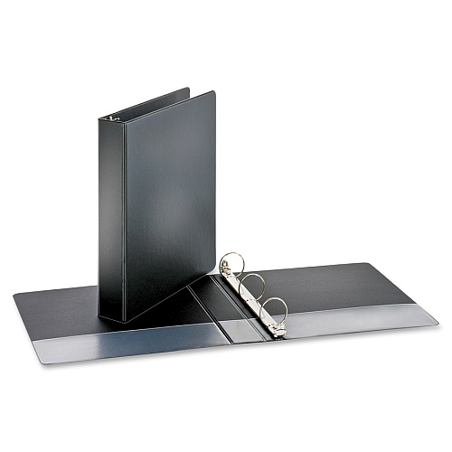 Business Source Basic Round Ring Binders 1 1/2" Binder Capacity - Letter - 8 1/2" x 11" Sheet Size - 350 Sheet Capacity - 3 Ring(s) - Fastener(s): Round Ring - Pocket(s): Internal - Chipboard, Polypropylene - Black - Exposed Rivet, Sturdy - 4 (BSN28552BD)