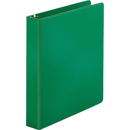 Business Source Basic Round Ring Binders 1 1/2" Binder Capacity - Letter - 8 1/2" x 11" Sheet Size - 350 Sheet Capacity - 3 x Round Ring Fastener(s) - Inside Front & Back Pocket(s) - Chipboard, Polypropylene - Green - Exposed Rivet, Sturdy, O (BSN28557BD)