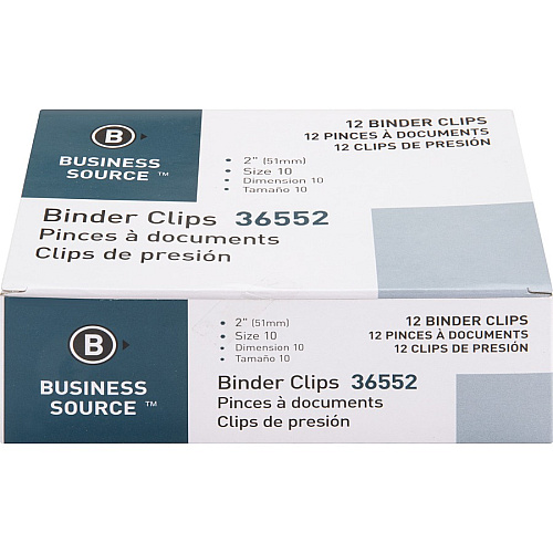 Business Source Fold-back Binder Clips Large - 2" Length x 2" Width - 1" Size Capacity - Black - Steel - 1 Dozen/Box - 10 / Bundle (BSN36552BD)