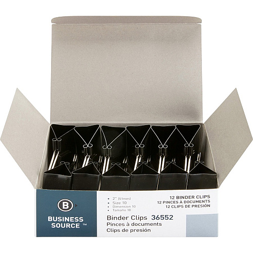 Business Source Fold-back Binder Clips Large - 2" Length x 2" Width - 1" Size Capacity - Black - Steel - 1 Dozen/Box - 10 / Bundle (BSN36552BD)