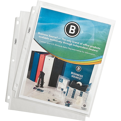 Business Source Poly Sheet Protectors 11" Height x 9" Width - For Letter 8 1/2" x 11" Sheet - 3 x Holes - Ring Binder - Top Loading - Rectangular - Clear - Polypropylene - 100/Box - 5 / Carton (BSN74551CT)