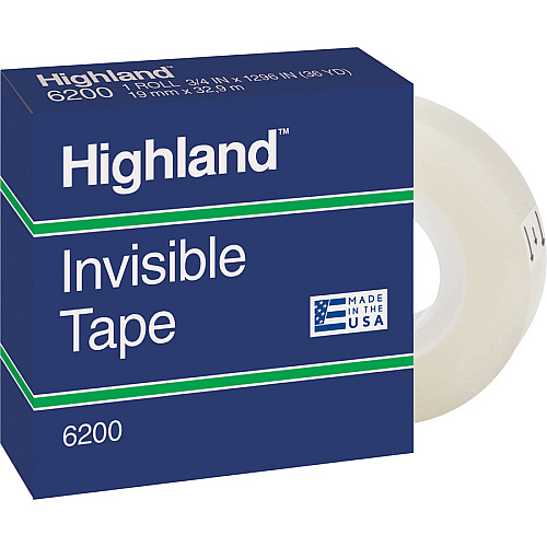 Highland 3/4"W Matte-finish Invisible Tape 27.78 yd Length x 0.75" Width - 1" Core - Matte - Clear - For Mending, Holding, Splicing - 6/Pack - 2 / Bundle (6200341000BD)
