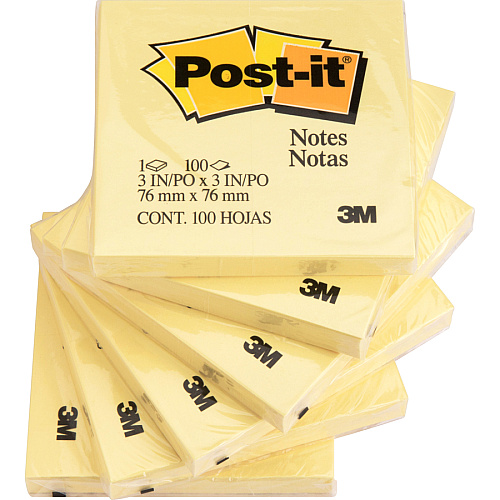 Post-it&reg; Notes Original Notepads 3" Flag/Note Width x 3" Flag/Note Length - Square - 100 Sheets per Pad - Unruled - Canary Yellow - Paper - Self-adhesive, Repositionable - 12/Pack - 2 / Bundle (654YWBD)
