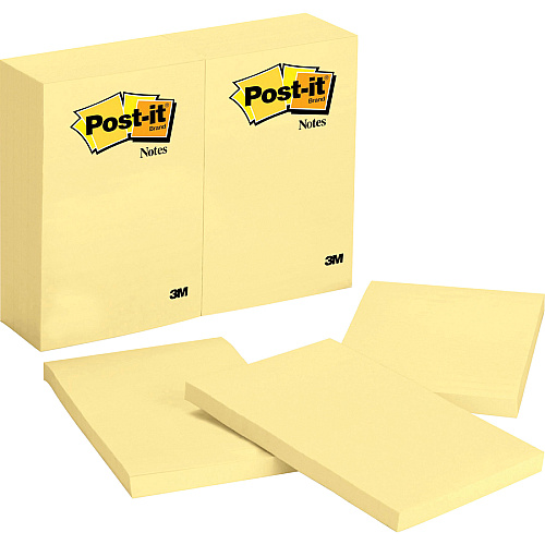 Post-it&reg; Notes Original Notepads 4" Flag/Note Width x 6" Flag/Note Length - Rectangle - 100 Sheets per Pad - Unruled - Canary Yellow - Paper - Self-adhesive, Repositionable - 12/Pack - 2 / Bundle (659YWBD)