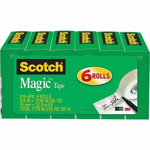 Scotch 3/4"W Magic Tape 36 yd Length x 0.75" Width - 1" Core - Matte - Clear - Split Resistant, Tear Resistant - For Mending, Splicing - 6/Pack - 2 / Bundle (8106PKBD)