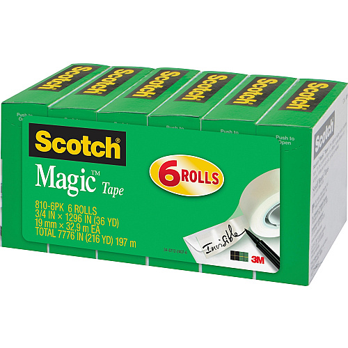 Scotch 3/4"W Magic Tape 36 yd Length x 0.75" Width - 1" Core - Matte - Clear - Split Resistant, Tear Resistant - For Mending, Splicing - 6/Pack - 2 / Bundle (8106PKBD)