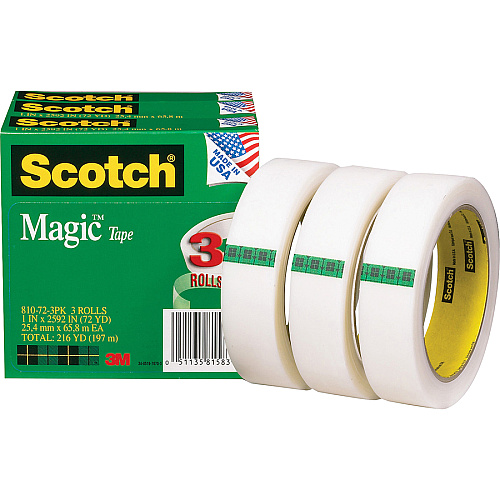 Scotch Magic Tape 72 yd Length x 1" Width - 3" Core - Matte - Clear - For Mending, Splicing - 3/Pack - 4 / Bundle (810723PKBD)