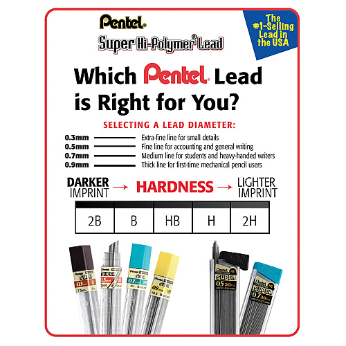 Pentel Super Hi-Polymer Leads 0.7 mm , Medium Point - H - Black Lead - 12/Tube - 12 / Box (50HBX)