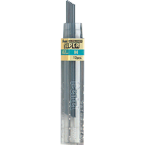 Pentel Super Hi-Polymer Leads 0.7 mm , Medium Point - H - Black Lead - 12/Tube - 12 / Box (50HBX)