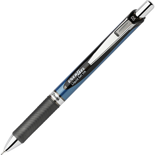 EnerGel EnerGel RTX Liquid Gel Pens 0.5 mm Fine Needle Pen Point - Refillable - Retractable - Black Ink - Gel-based - Blue Barrel - Stainless Steel Tip - 12 / Box (BLN75ABX)