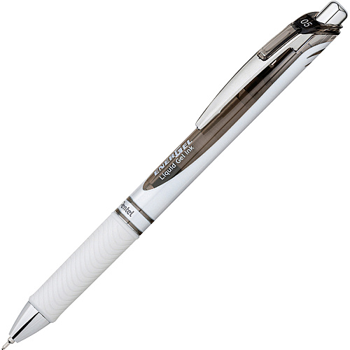 EnerGel EnerGel Pearl Liquid Gel Pens 0.5 mm Fine Needle Pen Point - Refillable - Retractable - Black Ink - Gel-based - Pearl White Barrel - Stainless Steel Tip - 1 Dozen (BLN75PWADZ)