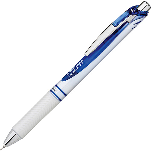 EnerGel EnerGel Pearl Liquid Gel Pens 0.5 mm Fine Needle Pen Point - Refillable - Retractable - Blue Ink - Gel-based - Pearl White Stainless Steel Barrel - 1 Dozen (BLN75PWCDZ)