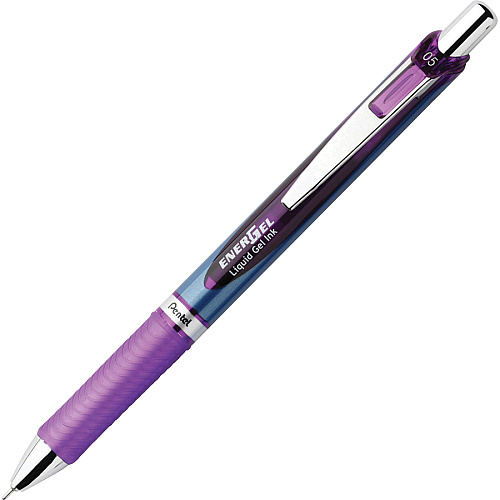 EnerGel EnerGel RTX Liquid Gel Pens 0.5 mm Fine Needle Pen Point - Refillable - Retractable - Violet Ink - Gel-based - Blue Stainless Steel Barrel - Metal Tip - 1 Dozen (BLN75VDZ)