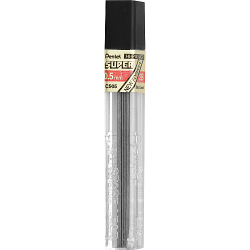 Pentel Super Hi-Polymer Leads 0.5 mm , Fine Point - 2H - Black Lead - 12/Tube - 12 / Box (C5052HBX)