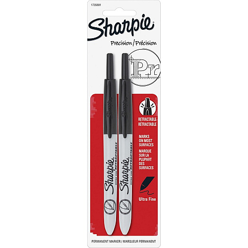 Sharpie Retractable Ultra-Fine Point Permanent Markers Ultra Fine Marker Point - Retractable - Black Ink - 2/Pack - 6 / Box (1735801BX)