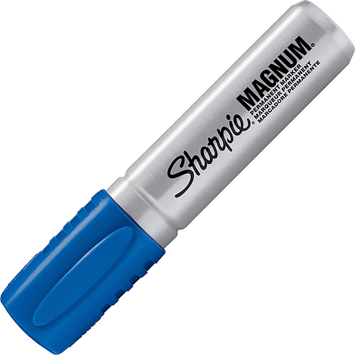Sharpie Magnum Permanent Marker 15.87 mm Jumbo Chisel Marker Point - Blue Ink - Silver Plastic Barrel - Felt Tip - 12 / Box (44003BX)