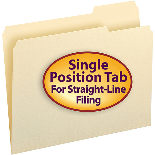 Smead 1/3 Tab Cut Letter Recycled Top Tab File Folder 8 1/2" x 11" - 3/4" Expansion - Top Tab Location - Right Tab Position - 11 pt. - 1 Plys - Manila - Sturdy - 10% Recycled - 100/Box - 5 / Carton (10333CT)