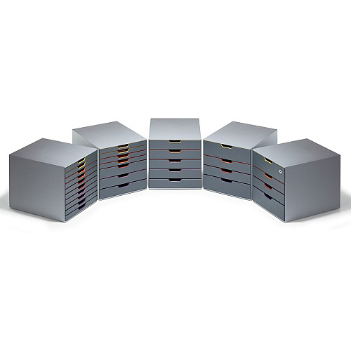 DURABLE&reg; VARICOLOR&reg; Desktop 5 Drawer Organizer 5 Drawer(s) - 11" Height x 11.50" Width x 14" Depth - Label Holder, Stackable, Non-slip Feet - Gray - Acrylonitrile Butadiene Styrene (ABS) - 1 Each (760527)