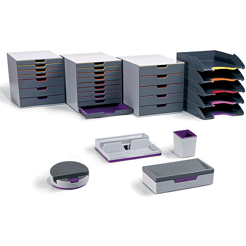 DURABLE&reg; VARICOLOR&reg; Desktop 5 Drawer Organizer 5 Drawer(s) - 11" Height x 11.50" Width x 14" Depth - Label Holder, Stackable, Non-slip Feet - Gray - Acrylonitrile Butadiene Styrene (ABS) - 1 Each (760527)