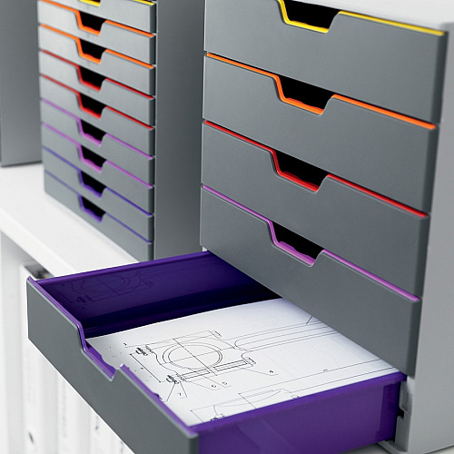 DURABLE&reg; VARICOLOR&reg; Desktop 5 Drawer Organizer 5 Drawer(s) - 11" Height x 11.50" Width x 14" Depth - Label Holder, Stackable, Non-slip Feet - Gray - Acrylonitrile Butadiene Styrene (ABS) - 1 Each (760527)