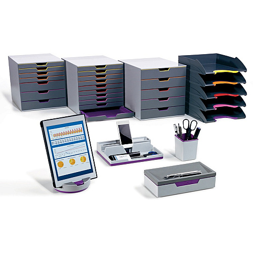DURABLE&reg; VARICOLOR&reg; Desktop 5 Drawer Organizer 5 Drawer(s) - 11" Height x 11.50" Width x 14" Depth - Label Holder, Stackable, Non-slip Feet - Gray - Acrylonitrile Butadiene Styrene (ABS) - 1 Each (760527)