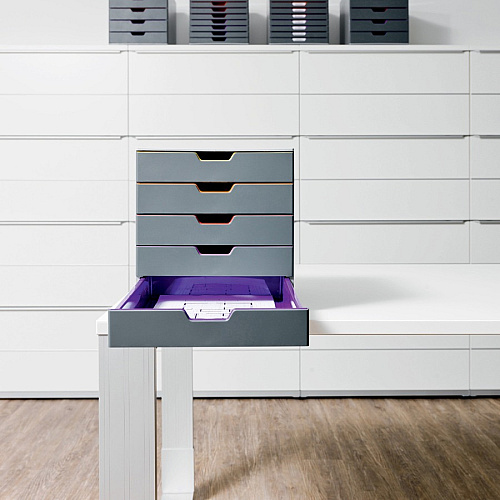 DURABLE&reg; VARICOLOR&reg; Desktop 5 Drawer Organizer 5 Drawer(s) - 11" Height x 11.50" Width x 14" Depth - Label Holder, Stackable, Non-slip Feet - Gray - Acrylonitrile Butadiene Styrene (ABS) - 1 Each (760527)