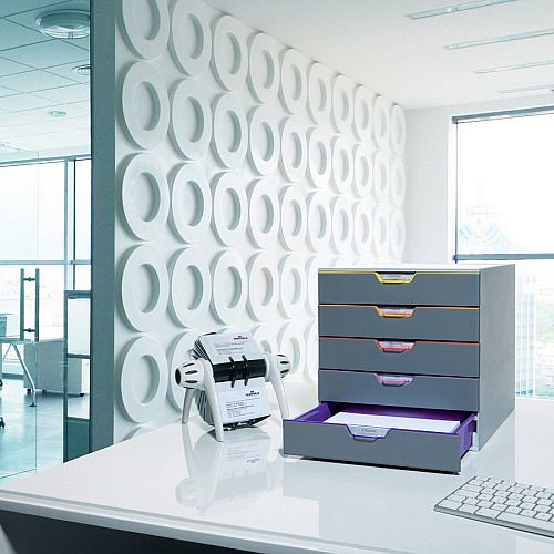 DURABLE&reg; VARICOLOR&reg; Desktop 5 Drawer Organizer 5 Drawer(s) - 11" Height x 11.50" Width x 14" Depth - Label Holder, Stackable, Non-slip Feet - Gray - Acrylonitrile Butadiene Styrene (ABS) - 1 Each (760527)